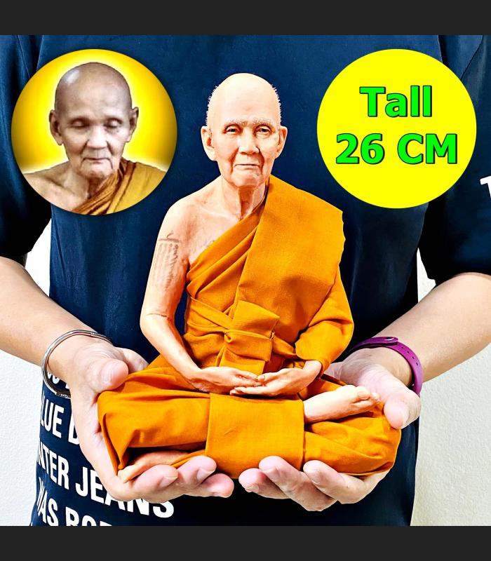 Large Lifelike Wax Monk Statue Lp Doo WatSaKae Meditation 26cm Thai Amulet 17058